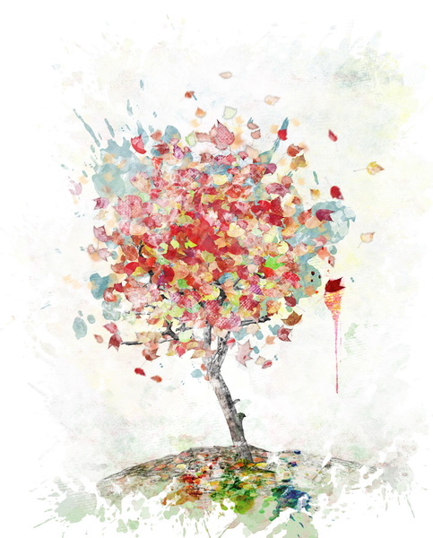 Watercolor Image Of  Autumn Tree