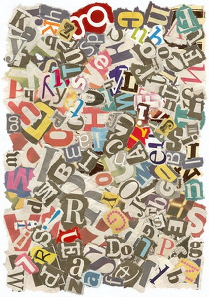 Background with letters torn from newspapers, rough edges